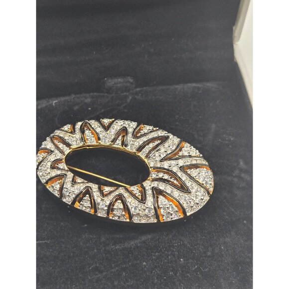 Swarovski Swan Signed Gold Plated Crystal Black Gold Brooch in original box - Picture 6 of 6